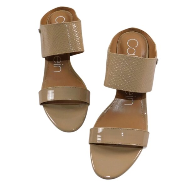 Calvin Klein Nude KCLORINDA Heeled Sandal Mules Size 9M Snakeskin - Picture 11 of 11